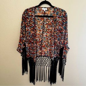 Lovely Girl Floral Fringe Cardigan- Small/Medium